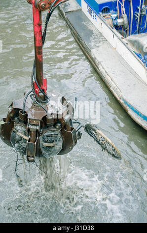 Interesting jobs,dredging dumped bikes from Amsterdam's canals Stock Photo