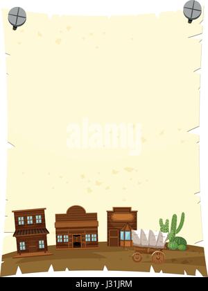 Paper template with western town in background illustration Stock Vector