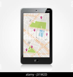 Vector abstract black smartphone with navigator map Stock Vector