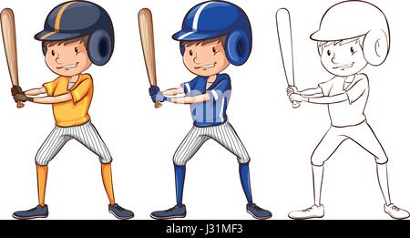 Doodle character for baseball player illustration Stock Vector