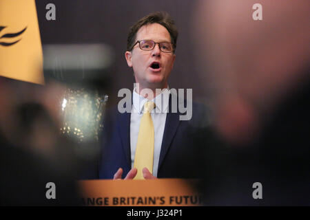 National Liberal Club. Westminster, London, UK. 2nd May, 2017. Liberal Democrat European Union Spokesperson Nick Clegg will make his first intervention of the election campaign, setting out the party's position on Europe ahead of the 2017 General Election. Credit: Dinendra Haria/Alamy Live News Stock Photo