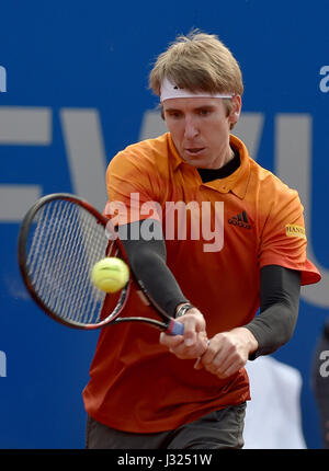 Munich, Germany. 02nd May, 2017. German tennis player Cedrik-Marcel Stebe in action against Pella from Spain in the men's singles match at the ATP tour in Munich, Germany, 02 May 2017. Photo: Angelika Warmuth//dpa/Alamy Live News Stock Photo