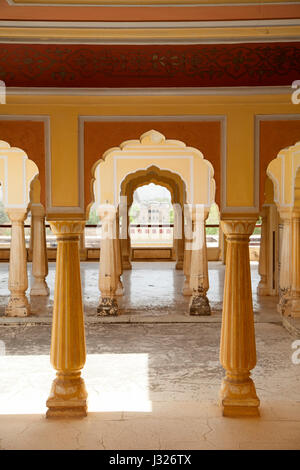 Hall on one of the upper stories of the Chandra Mahal at the City Palace in Jaipur, Rajasthan. Stock Photo