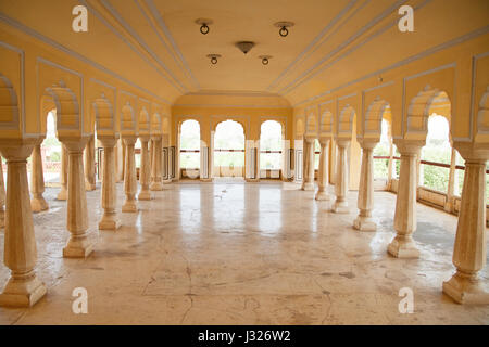 Hall on one of the upper stories of the Chandra Mahal at the City Palace in Jaipur, Rajasthan. Stock Photo