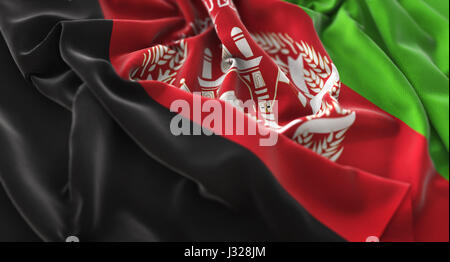 Afghanistan Flag Ruffled Beautifully Waving Macro Close-Up Shot Stock Photo