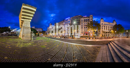 BARCELONA, SPAIN - NOVEMBER 17, 2014: Monument to Francesc Macia on the Placa de Catalunya. The square occupies an area of about 50,000 m2 and it's co Stock Photo