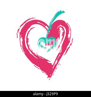 Heart red hand drawn textures in grunge style. Vector icon on white isolated background. Ideal for the web, cover, print greeting card and congratulat Stock Vector