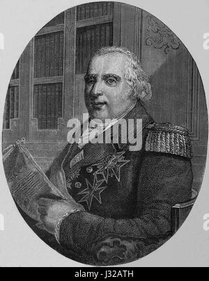 Louis XVIII of France (1755-1824). The Desired. King of France. Portrait. Engraving, Nuestro Siglo, 1883. Spanish edition. Stock Photo