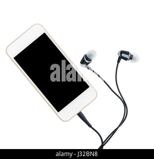 MP3 digital music player built into smartphone or mobile phone with earbuds Stock Photo