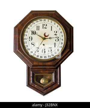 Antique wall clock - wooden Stock Photo