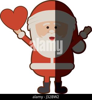 colorful silhouette of santa claus with open arms and holding heart in hand and half shadow Stock Vector