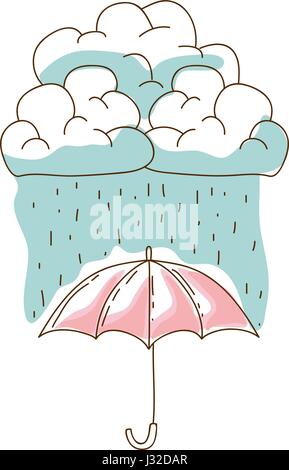 watercolor silhouette of umbrella with cloud and rain Stock Vector