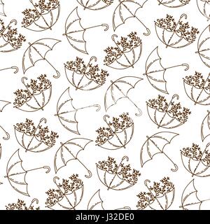 brown silhouette pattern of umbrellas with plants Stock Vector