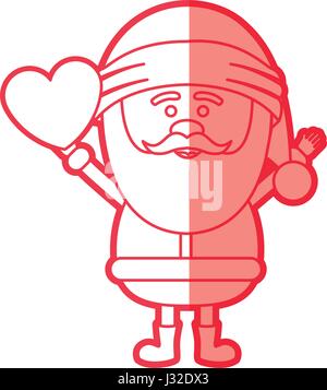 red silhouette of santa claus with open arms and holding heart in hand Stock Vector