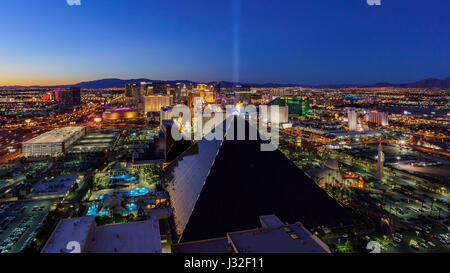 Superb night aerial view of Strip, Las Vegas and Casinos from Skyfall Loung, Mandaly Bay, Nevada Stock Photo