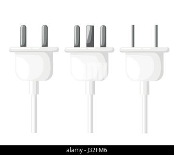 Uk electric plug and usa plug vector illustration black electric plug icon on white background. Stock Vector