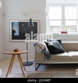 Scandi styled living room interior in art deco Australian apartment Stock Photo