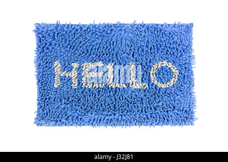 Mat or doormat with hello text isolated on white background. Stock Photo