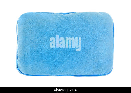 Blue pillow with text isolated on white background. Stock Photo