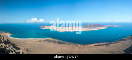 Panorama of La Graciosa island, aerial view from Mirador del Rio in Lanzarote, Canary islands, Spain Stock Photo