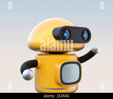 Cute orange robot isolated on light blue background. 3D rendering image. Stock Photo