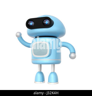 Cute blue robot isolated on white background. 3D rendering image. Stock Photo