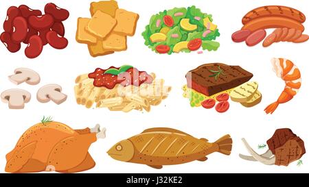 Different types of food and ingredients illustration Stock Vector