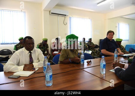 Members of the African Union Mission in Somalia  (AMISOM), senior leadership in a meeting with the Chief of Defence Forces (CDF) of the Burundi National Defense Forces, Lt. General Prime Niyongabo, in Mogadishu, Somalia, on January 29, 2017. AMISOM Photo / Omar Abdisalan Stock Photo