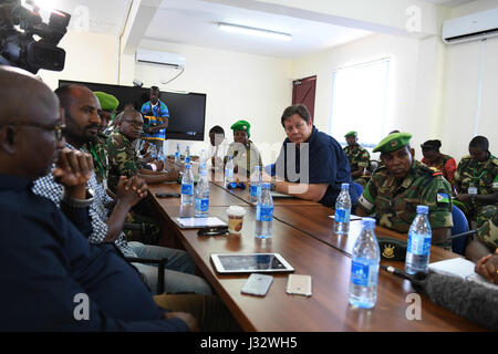 Members of the African Union Mission in Somalia  (AMISOM), senior leadership in a meeting with the Chief of Defence Forces (CDF) of the Burundi National Defense Forces, Lt. General Prime Niyongabo, in Mogadishu, Somalia, on January 29, 2017. AMISOM Photo / Omar Abdisalan Stock Photo