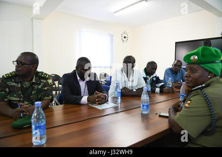 Members of the African Union Mission in Somalia  (AMISOM), senior leadership in a meeting with the Chief of Defence Forces (CDF) of the Burundi National Defense Forces, Lt. General Prime Niyongabo, in Mogadishu, Somalia, on January 29, 2017. AMISOM Photo / Omar Abdisalan Stock Photo