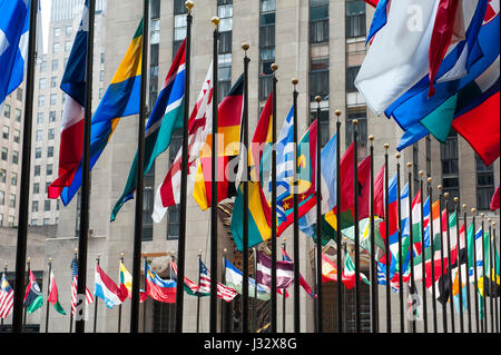 Many flags in the wind in New York city Stock Photo