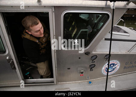 Marine interdiction agents with U.S. Customs and Border Protection, Air and Marine Operations monitor and secure the waterways around the Washington, D.C., area January 17, 2017, ahead of the inauguration of the 45th President, Donald J. Trump set for Friday, January 19, 2017 . U.S. Customs and Border Protection Photo by Glenn Fawcett Stock Photo