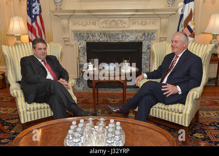 U.S. Secretary of State Rex Tillerson meets with German Foreign Minister Sigmar Gabriel at the U.S. Department of State in Washington, D.C., on February 2, 2017. Stock Photo