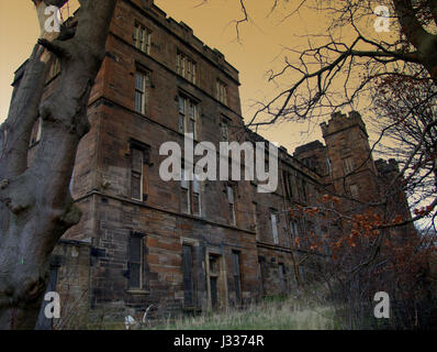 old Gartnavel General Hospital wing bow looking like a Gothic haunted house Stock Photo