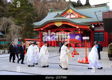 procession taking place at Gokoku Shrine next to the site of Sendai Castle (Aoba Castle) Stock Photo