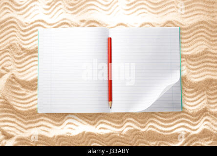 Open blank notebook with red pencil closeup Stock Photo