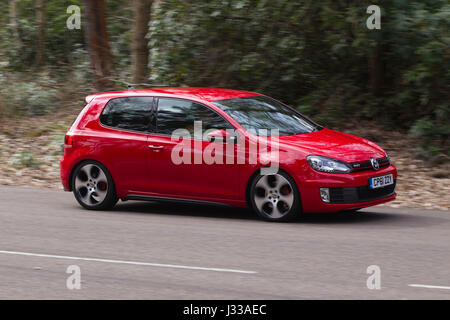 Volkswagen Golf GTI Mk6  being driven at Longcross Testing Circuit, Chobham Race Track, Surrey, England. Stock Photo