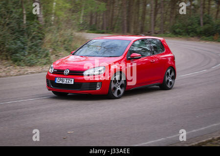 Volkswagen Golf GTI Mk6  being driven at Longcross Testing Circuit, Chobham Race Track, Surrey, England. Stock Photo