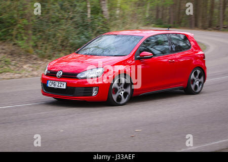 Volkswagen Golf GTI Mk6  being driven at Longcross Testing Circuit, Chobham Race Track, Surrey, England. Stock Photo