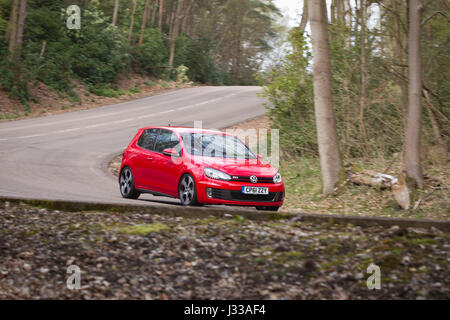 Volkswagen Golf GTI Mk6  being driven at Longcross Testing Circuit, Chobham Race Track, Surrey, England. Stock Photo