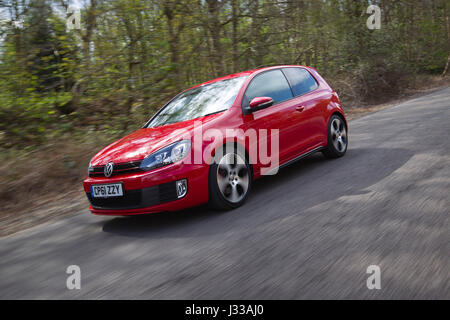 Volkswagen Golf GTI Mk6  being driven at Longcross Testing Circuit, Chobham Race Track, Surrey, England. Stock Photo