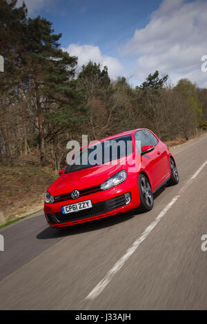 Volkswagen Golf GTI Mk6  being driven at Longcross Testing Circuit, Chobham Race Track, Surrey, England. Stock Photo