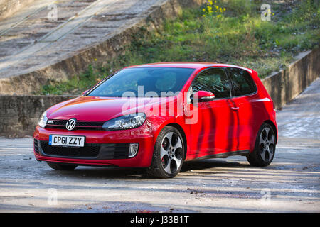 Volkswagen Golf GTI Mk6  being driven at Longcross Testing Circuit, Chobham Race Track, Surrey, England. Stock Photo