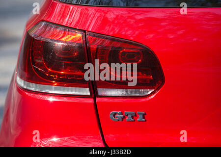 Volkswagen Golf GTI Mk6  being driven at Longcross Testing Circuit, Chobham Race Track, Surrey, England. Stock Photo