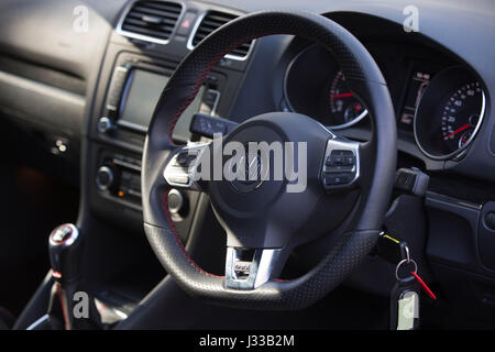 Volkswagen Golf GTI Mk6  being driven at Longcross Testing Circuit, Chobham Race Track, Surrey, England. Stock Photo