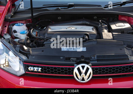 Volkswagen Golf GTI Mk6  being driven at Longcross Testing Circuit, Chobham Race Track, Surrey, England. Stock Photo