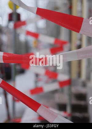 Barrier tape at building site Stock Photo