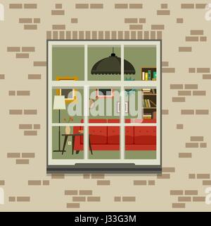 Window in brick wall. Stock Vector