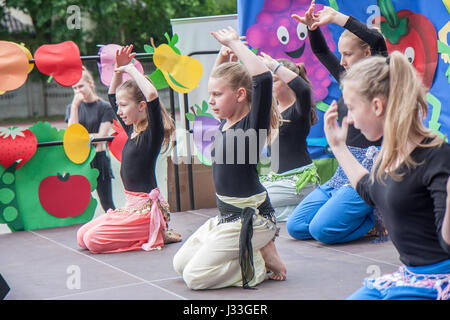 Jozefow, Poland - May 30, 2015: Young girls in oriental costumes while dancing Stock Photo