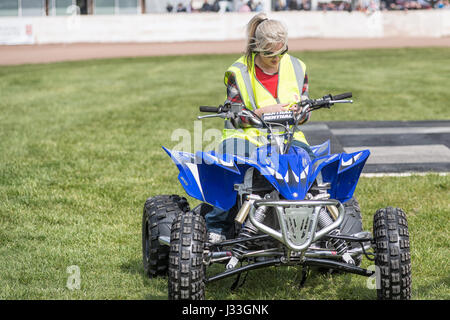 Peterborough show ground  30 April th 2016: History channel's Lisa Ice road trucker Lisa Kelly an American trucker who is featured on the History channel reality television series Ice Road Truckers and its spinoff series Deadliest Roads, swaps her 18 wheel lorry for 4 wheels at truck show ©Clifford Norton/Alamy Live Stock Photo